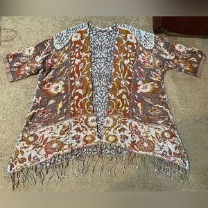 Soft Surroundings Women’s Pasha Pumpkin Wool Leopard Cardigan Fringe Size L/XL